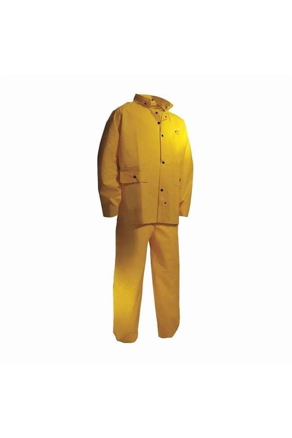 Flame Resistant 2 Piece Rain Suit, Nylon, PVC, PVC Scrim, 0.3 mm Thick, None, Yellow, M