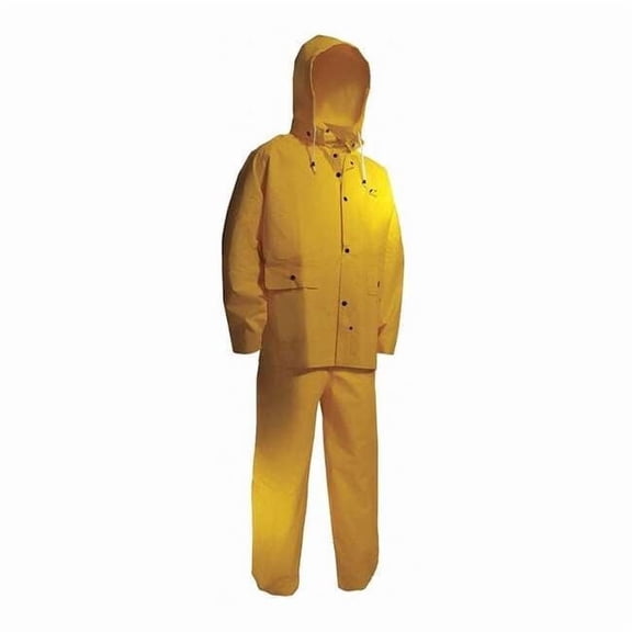 Flame Resistant 3 Piece Rain Suit, Nylon, PVC, PVC Scrim, 0.3 mm Thick, Detachable, Yellow, L