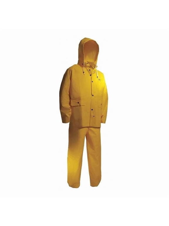 Flame Resistant 3 Piece Rain Suit, Nylon, PVC, PVC Scrim, 0.3 mm Thick, Detachable, Yellow, XL