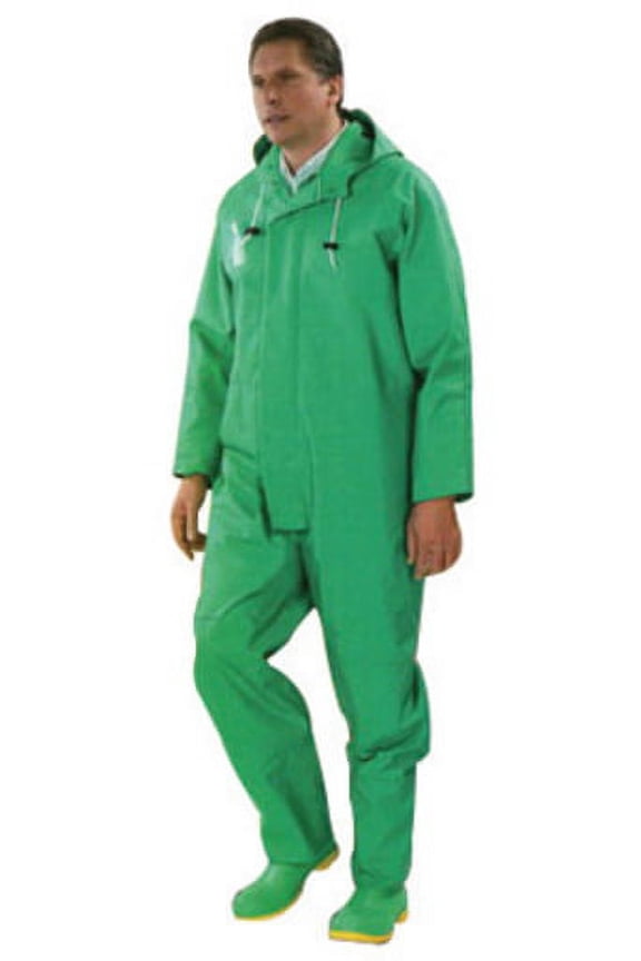 Onguard Industries 3X Green Chemtex PVC, Nylon And Polyester Rain Jacket With Storm Flap Over Front Zipper Closure And Snap Hood