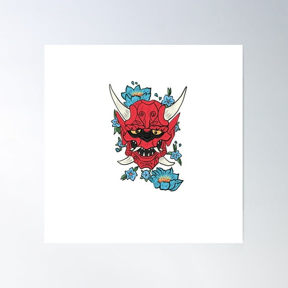 Oni Demon Mask Poster Wall Art, Modern Wall Decor For Living Room Bedroom, 24x24 UNFRAMED