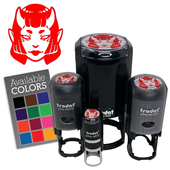 Oni Japanese Demon Girl Horns Self-Inking Rubber Stamp for Stamping Ink Stamper Crafting Planners - 3/4 Inch Small - Sky Blue Ink