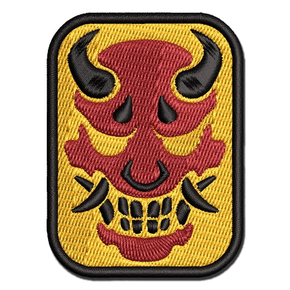 Oni Japanese Demon Mask Applique Multi-Color Embroidered Hook & Loop Patch - 2.0 Inch Mini