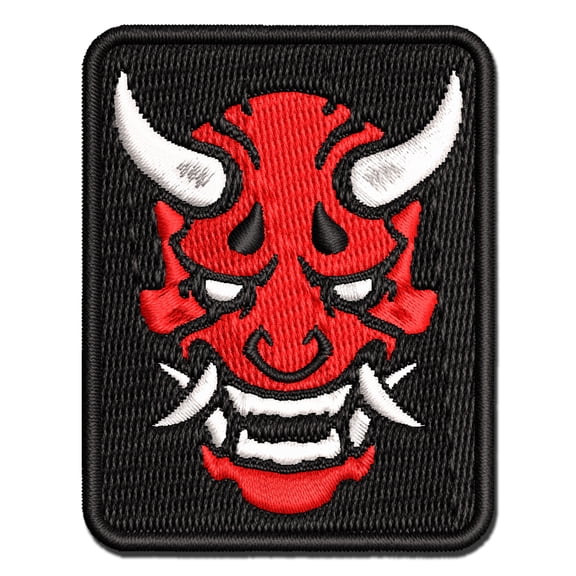 Oni Japanese Ogre Demon Applique Multi-Color Embroidered Hook & Loop Patch - 2.0 Inch Mini