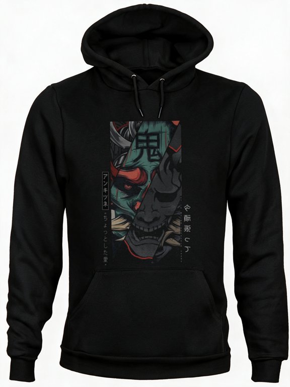 Oni Kanji Demon Mask Graphic Hoodie