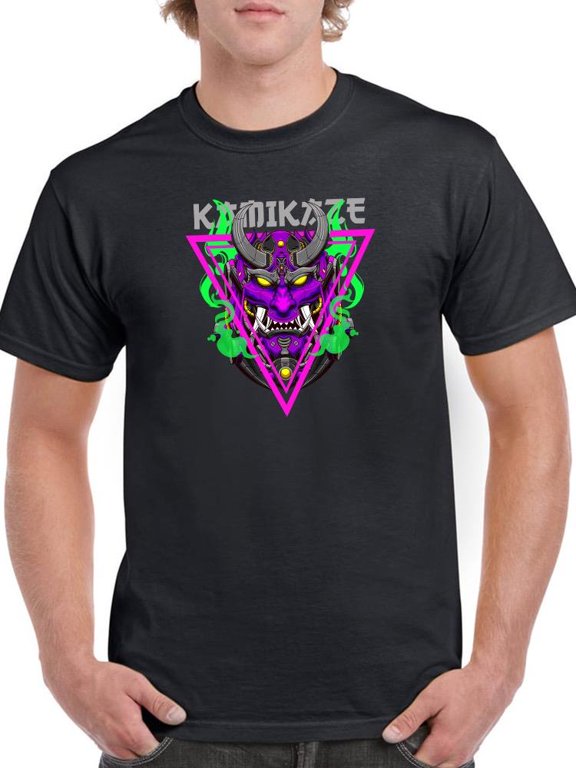 Oni Mask Neopunk Drawing Style T-Shirt Men -Image by Shutterstock, Male Small