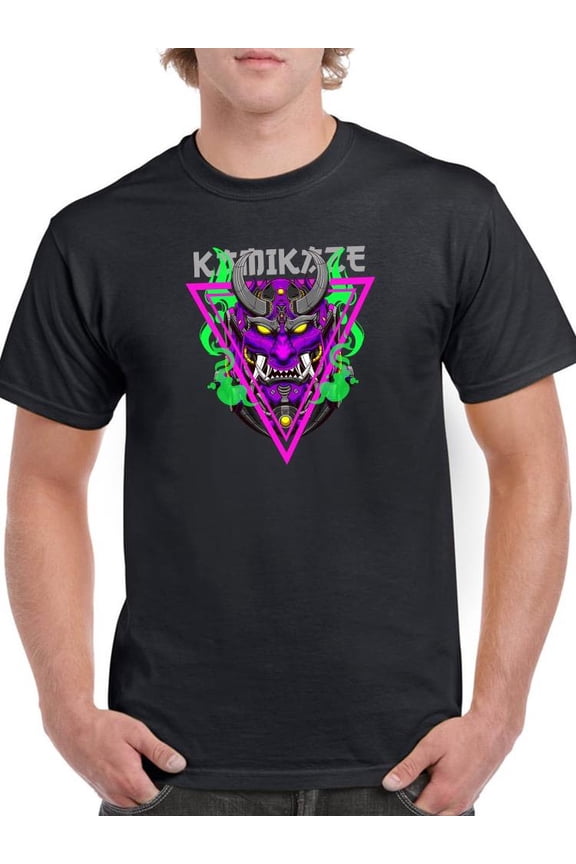 Oni Mask Neopunk Drawing Style T-Shirt Men -Image by Shutterstock, Male Small