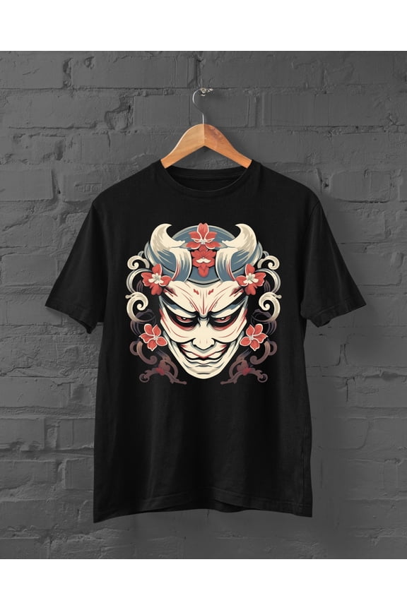 Oni Mask Print T-Shirt | Japanese Streetwear | Kanji Tshirt | Japanese Mask Shirt | Harajuku | Anime Shirt | Samurai Mask T-Shirt | Y2K Top