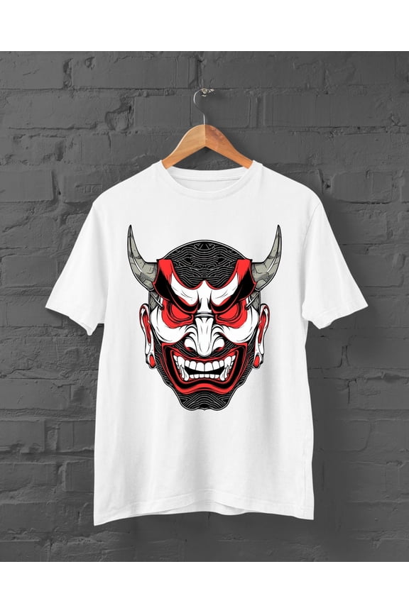 Oni Mask Print T-Shirt | Japanese Streetwear | Kanji Tshirt | Japanese Mask Shirt | Harajuku | Anime Shirt | Samurai Mask T-Shirt | Y2K Top