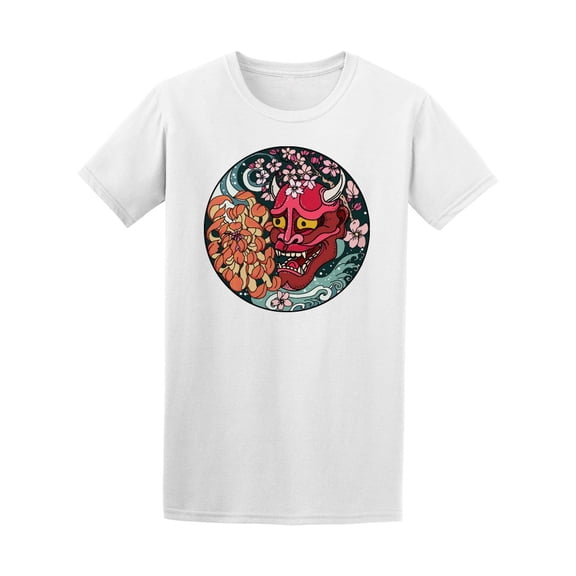 Oni Mask With Sakura Flower T-Shirt Men -Image by Shutterstock, Male Small