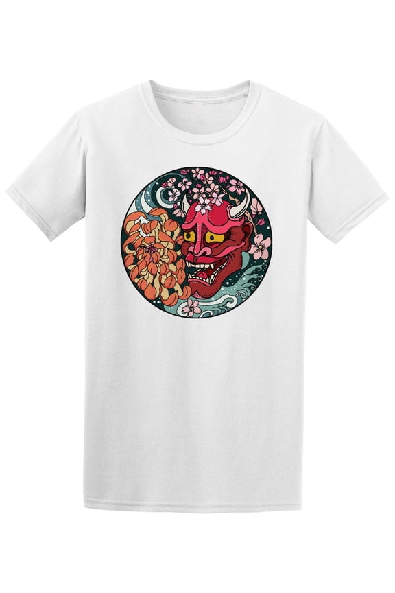 Oni Mask With Sakura Flower T-Shirt Men -Image by Shutterstock, Male x-Large