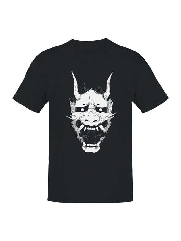 Oni Mask with Horns Illustration Men's T-shirt Black