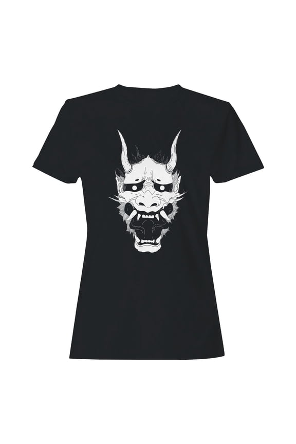 Oni Mask with Horns Illustration Women's T-shirt Black