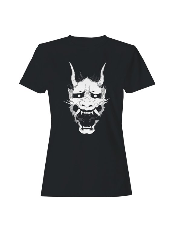 Oni Mask with Horns Illustration Women's T-shirt Black