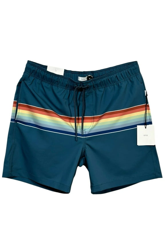 Mens Lined Swim Trunks Size M (32X6) Deep Teal Quick Dry Mid-thigh Adjust