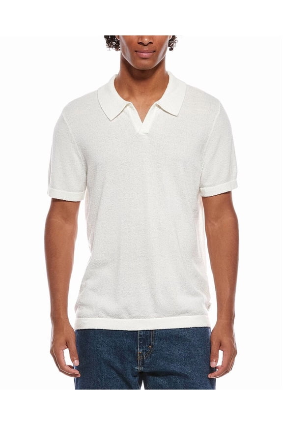 mens Boucle Knit Johnny Polo Shirt, s, White