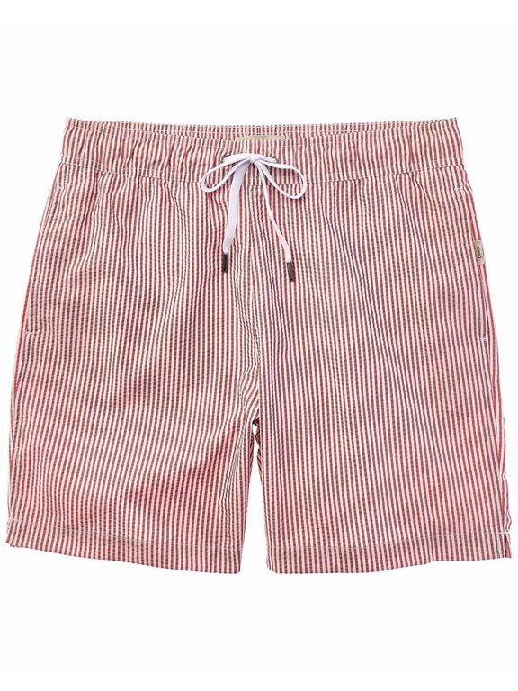 mens Classic Seersucker Swim Short, m, Red