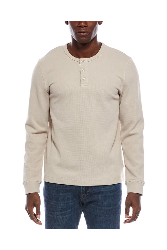 mens Heavyweight Waffle Henley, XL, Brown