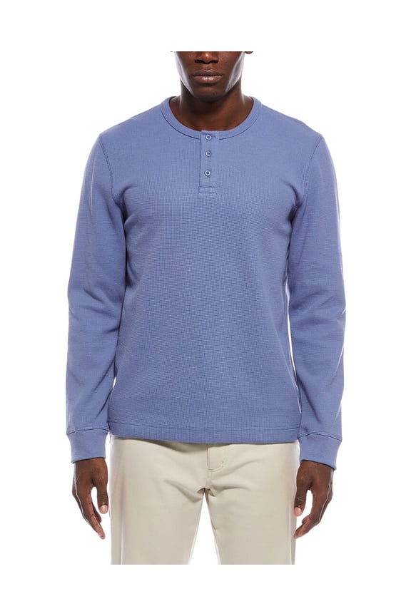 mens Heavyweight Waffle Henley, m, Blue