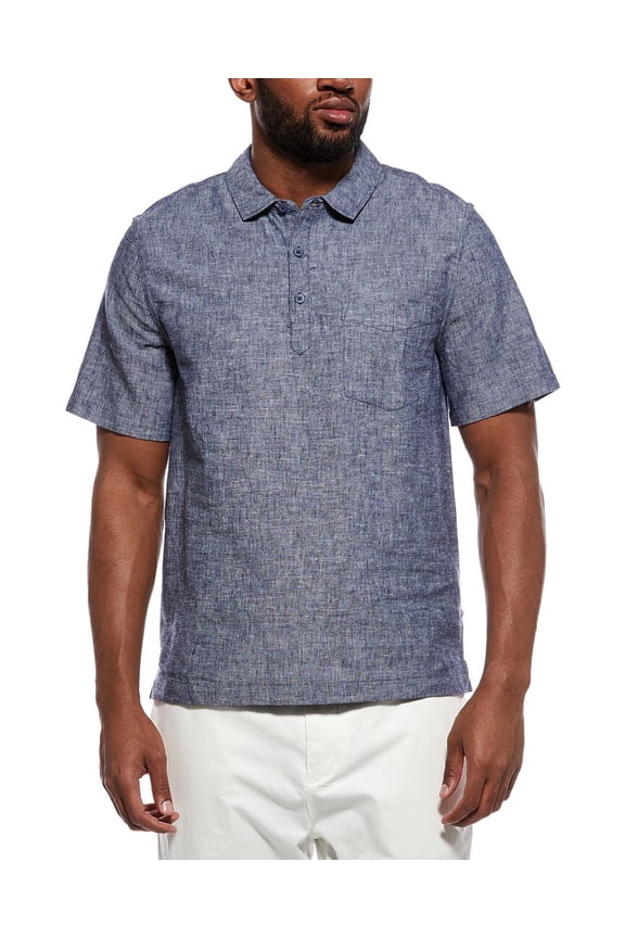mens Josh Linen-Blend Shirt, l, Blue