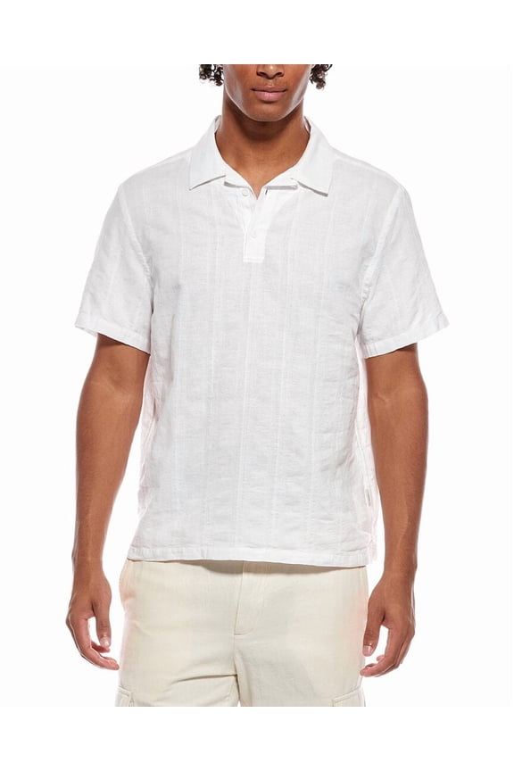 mens Linen-Blend Popover Shirt, l, White