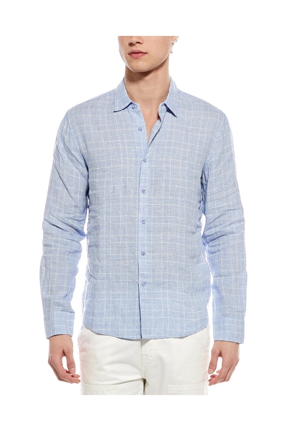 mens Linen-Blend Shirt, s, Blue