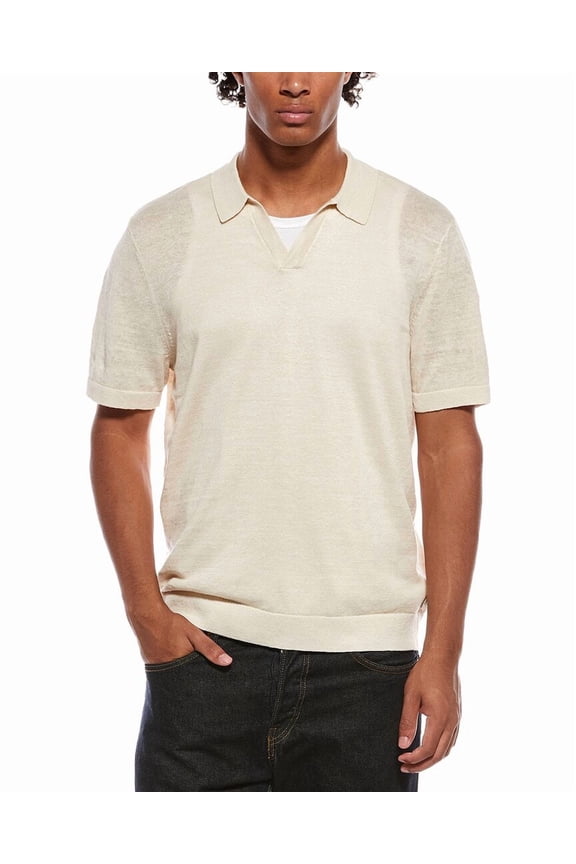 mens Linen Johnny Collar Polo Sweater, s, Brown