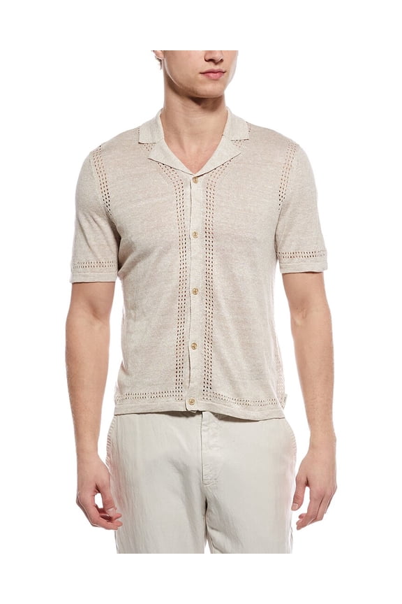 mens  Linen Knit Camp Shirt, s, Brown