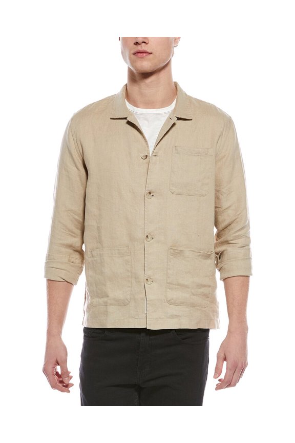 mens  Linen Overshirt, l, Brown