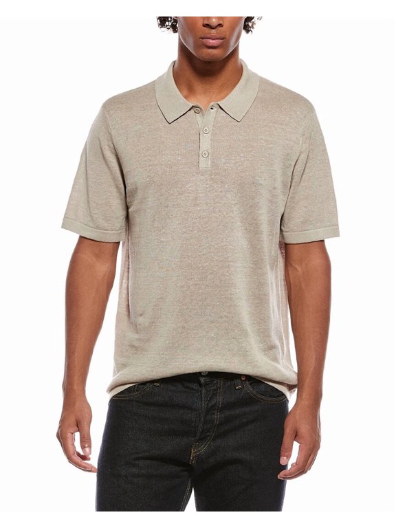 mens Linen Polo Sweater, XL, Green