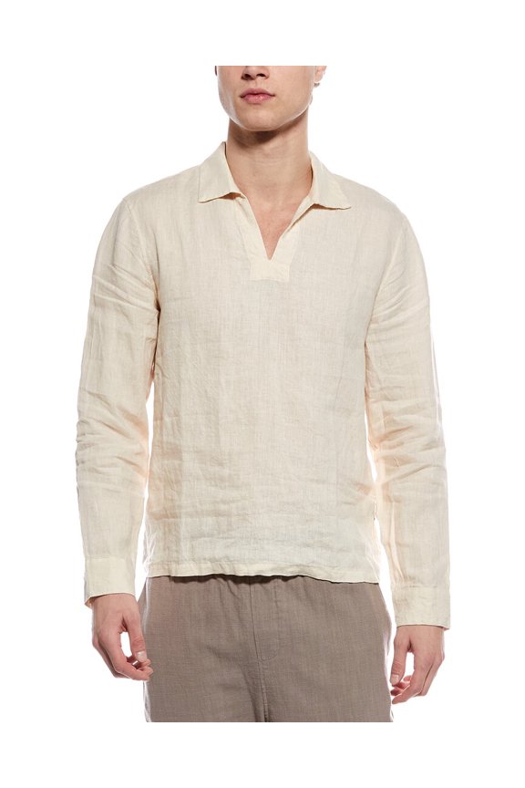 mens Linen Popover, XXL, Brown