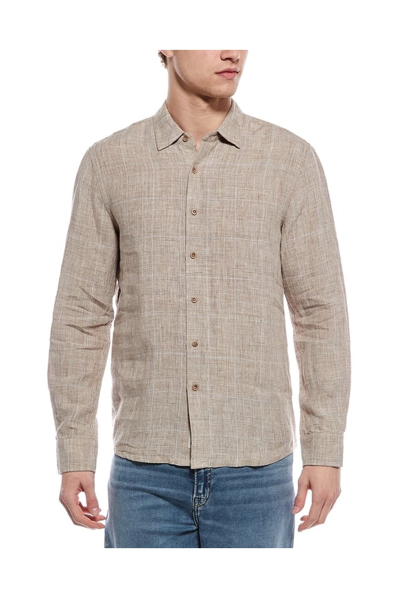 mens Linen Shirt, XL, Brown