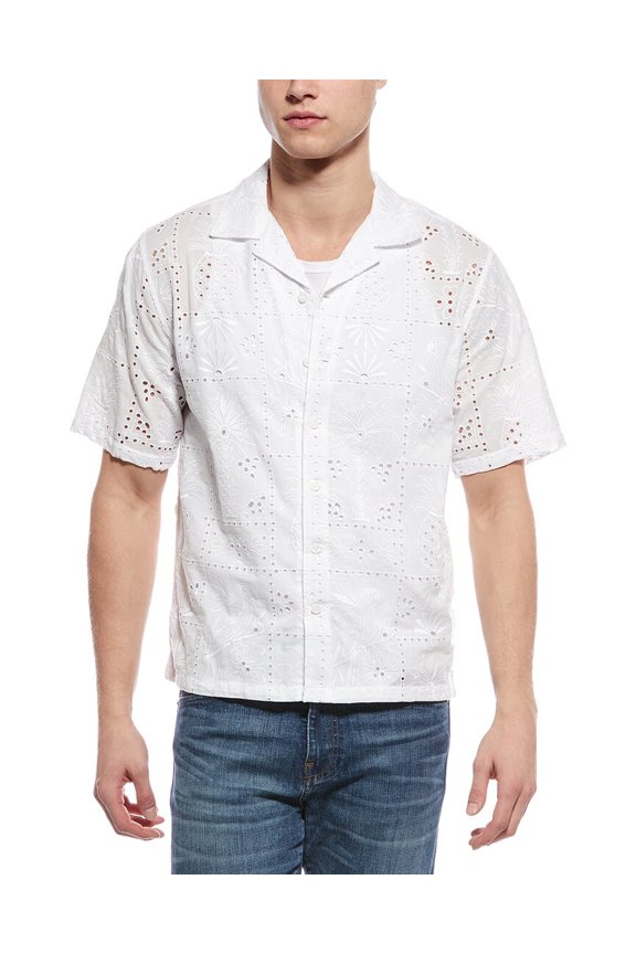 mens Oversized Vacation Shirt, XL, White