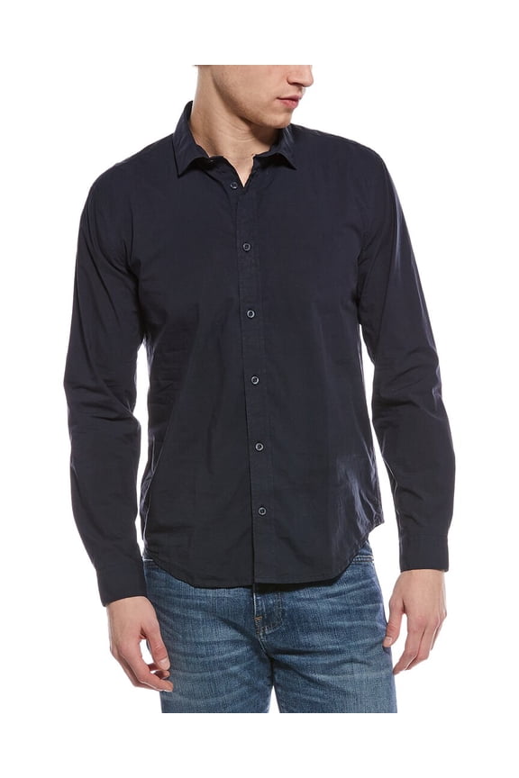 mens Poplin Button Down Shirt, XL, Navy