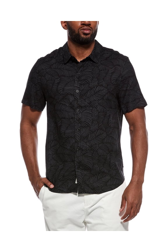 mens Printed Linen-Blend Shirt, m, Black