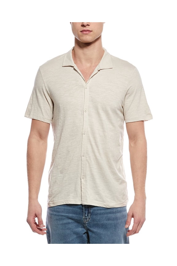 mens Slub Button-Up Shirt, XL, Gray