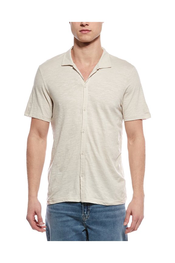 mens Slub Button-Up Shirt, s, Gray