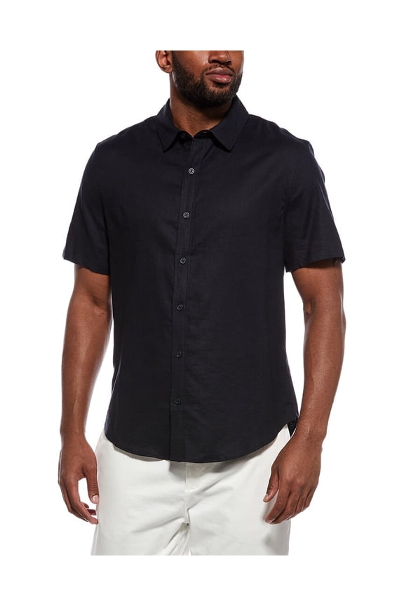 mens Stretch Linen-Blend Shirt, s, Black