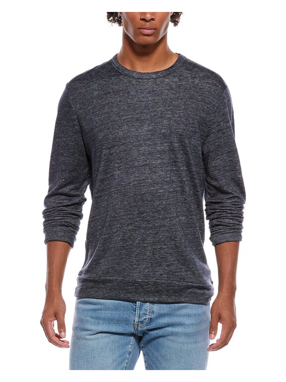 mens Terry Linen-Blend Crewneck Sweatshirt, s, Navy