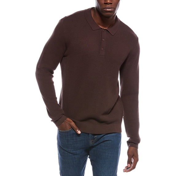 Onia mens Textured Knit Long Sleeve Polo Shirt, l, Brown