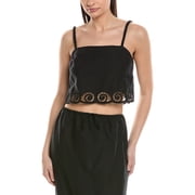 Onia womens Air Linen-Blend Scallop Cropped Top, m, Black