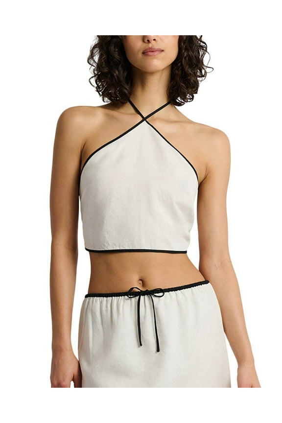 womens  Air Linen Cropped Linen-Blend Halter Top, XL