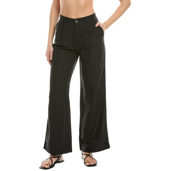 Onia womens Air Pleated Linen-Blend Trouser, 6, Black
