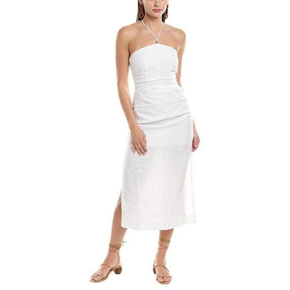 Onia womens Air Ruched Halter Linen-Blend Maxi Dress, 12, White