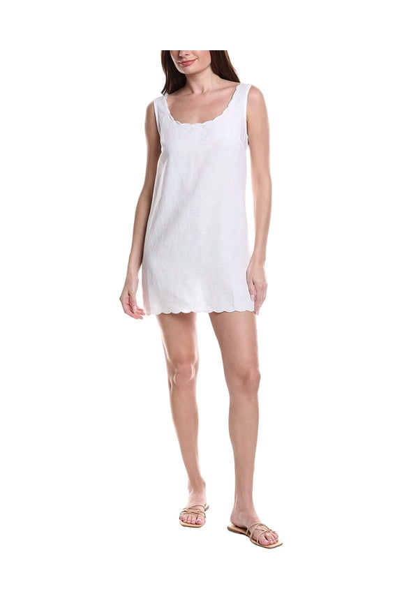 womens Air Scallop Linen-Blend Shift Dress, l, White