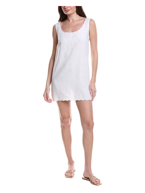 womens Air Scallop Linen-Blend Shift Dress, m, White