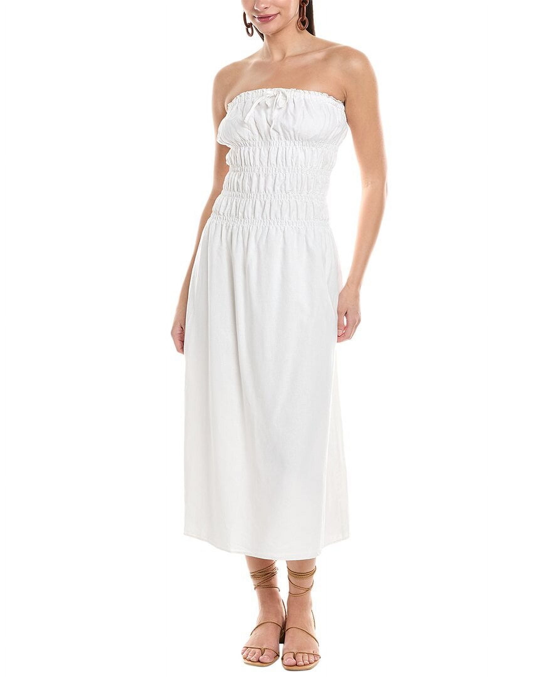 Onia womens Air Smocked Linen-Blend Midi Dress, s, White - Walmart.com