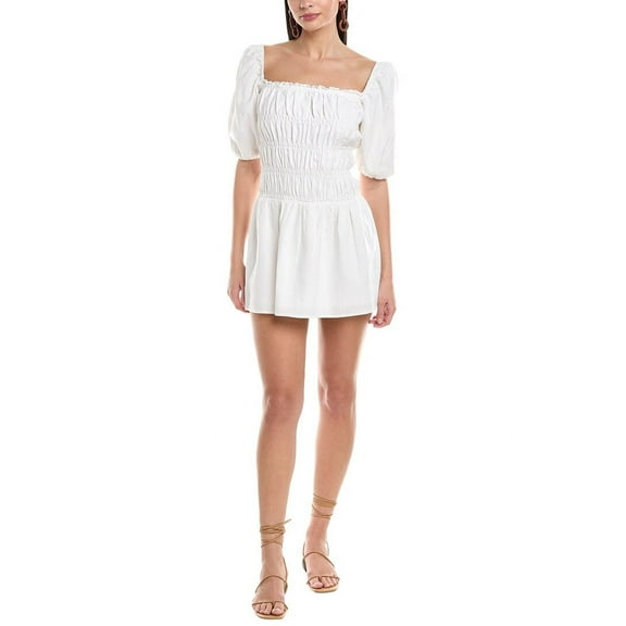 Onia womens Air Smocked Linen-Blend Mini Dress, XL, White