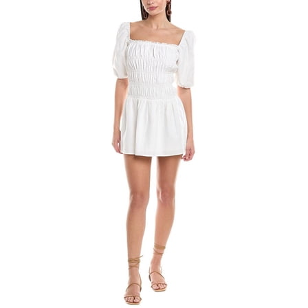 Onia womens  Air Smocked Linen-Blend Mini Dress, xs, White