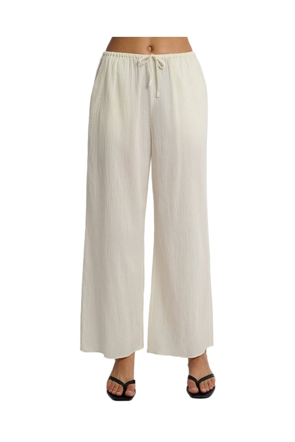 womens Crinkle Gauze Drawstring Pant, l